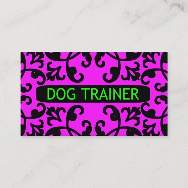 Dog Trainer Damask Business Card Visitenkarte (Vorderseite)