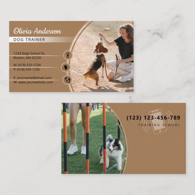 Dog Trainer | Dogenschulen Brown Visitenkarte (Vorne/Hinten)