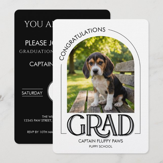 Dog Training School Pet Photo Black Graduation Ankündigung (Vorne/Hinten)