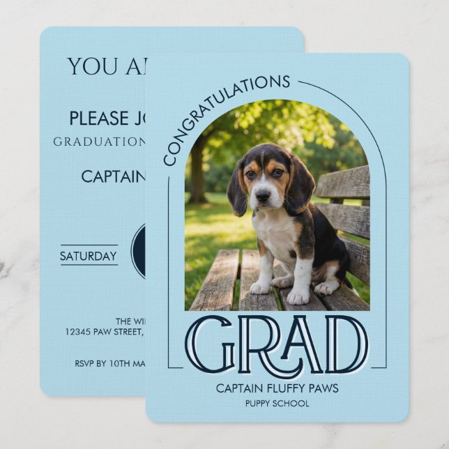 Dog Training School Pet Photo Navy Blue Graduation Ankündigung (Vorne/Hinten)