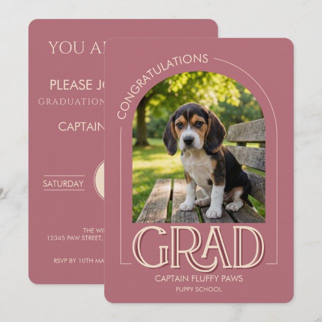 Dog Training School Pet Photo Rose Gold Graduation Ankündigung (Vorne/Hinten)