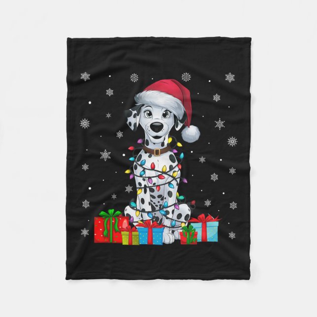 Dog Ugly Xmas Lights Weihnachtsmannmütze Dalmatine Fleecedecke (Vorderseite)