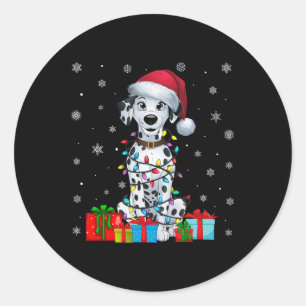 Dog Ugly Xmas Lights Weihnachtsmannmütze Dalmatine Runder Aufkleber