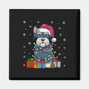 Dog Ugly Xmas Lights Weihnachtsmannmütze Schnauzer Magnet