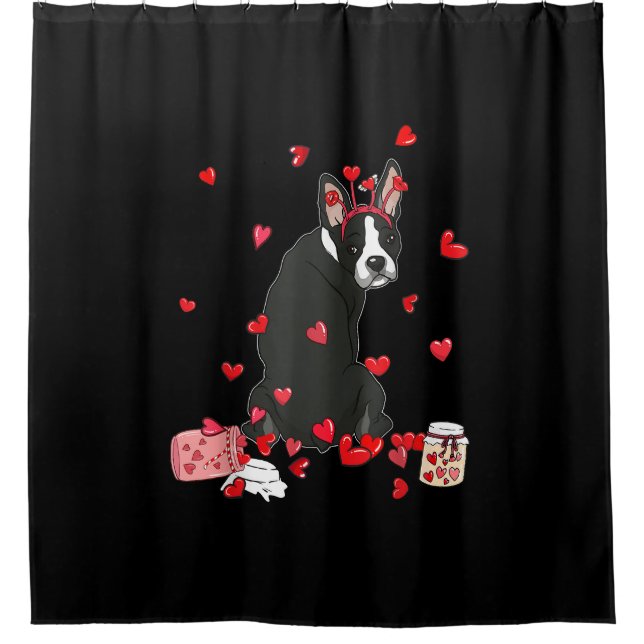 Dog Valentine Geschenk Niedlich Boston Terrier Val Duschvorhang (Vorderseite)