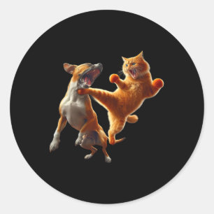 Dog Vs Cat Kick Boxing Fighting Funny Cat Joke Pub Runder Aufkleber