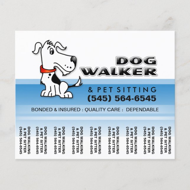 Dog Walker 5.6 x 4.5 Abreißen Flyer Blau & Weiß (Vorne)