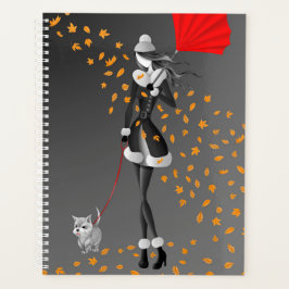 Dog Walker Automne Feuilles noires