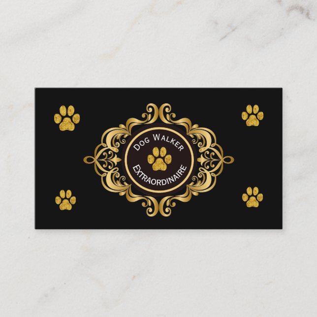 Dog Walker Business Card mit Goldener Paw Print Visitenkarte (Vorderseite)