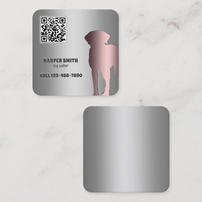 Dog Walker Custom QR Quadratische Visitenkarte (Vorne/Hinten)