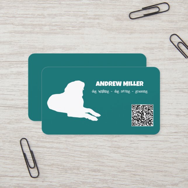 Dog Walker Dog Boarding QR Visitenkarte (Vorderseite/Rückseite Beispiel)