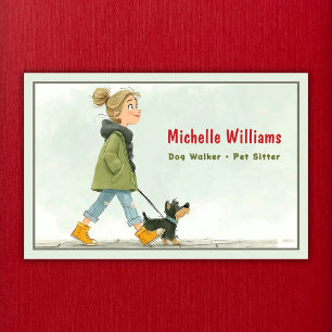 Dog Walker   Haustier-Sitter   Girl Walking Dog Visitenkarte