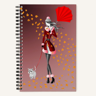 Dog Walker Herbstleaves rot Notizbuch