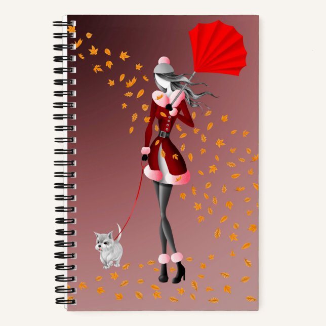 Dog Walker Herbstleaves rot Notizbuch (Vorderseite)