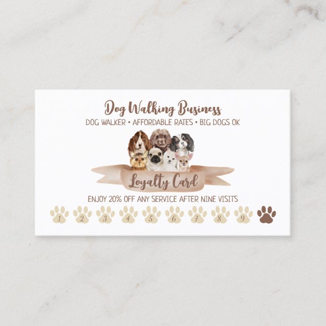 Dog Walker Loyalty Discount Paw Visitenkarte (Vorderseite)