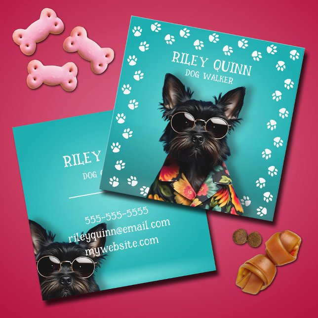 Dog Walker Paw Print Border Quadratische Visitenkarte (Dog Walker paw print border square business cards)