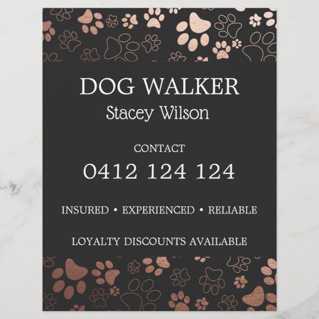 Dog Walker Paw Print Pattern Business Flyer (Vorne)