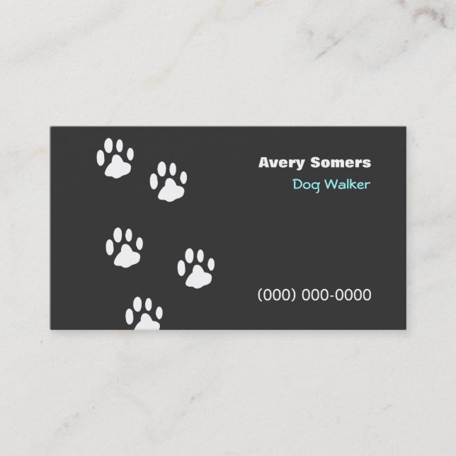 Dog Walker Paws Black Business Card Visitenkarte (Vorderseite)
