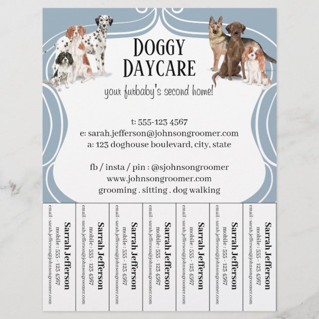 Dog Walker Pet Sitter Aquarellfarbe blau Flyer (Vorne)