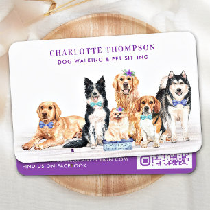 Dog Walker Pet Sitter Groomer Wasserfarbe QR Code Visitenkarte