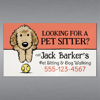 Dog Walker Pet Sitter Niedlicher Doodle Hund mit B Magnetische Visitenkarte