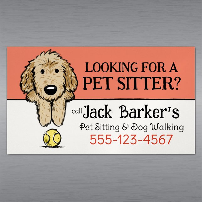 Dog Walker Pet Sitter Niedlicher Doodle Hund mit B Magnetische Visitenkarte (Von Creator hochgeladen)