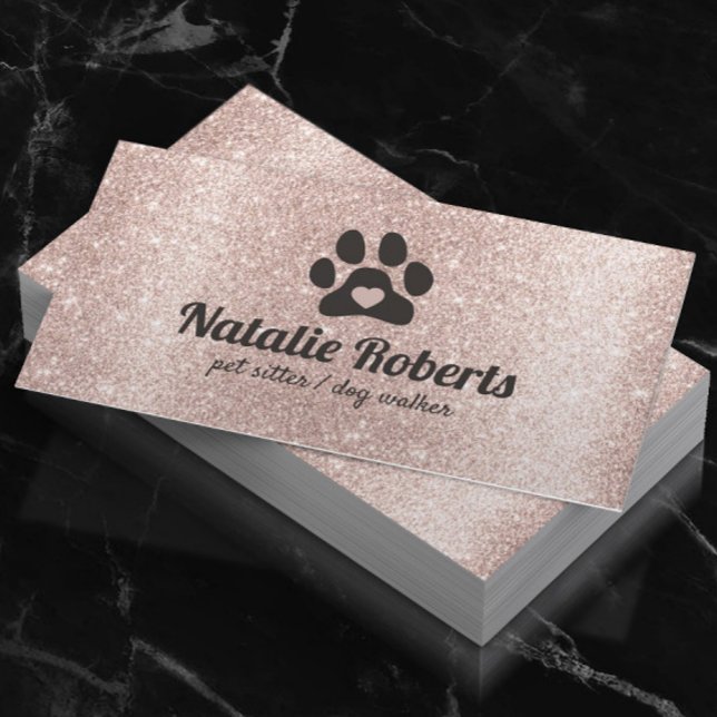 Dog Walker Pet Sitter Paw Rose Herzblush Gold Visitenkarte (Von Creator hochgeladen)