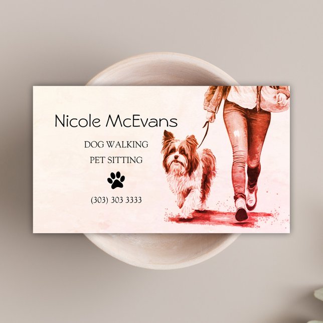 Dog Walker Pet Sitter Wasserfarbe Visitenkarte (Dog Walker Pet Sitter Watercolor Business Card)