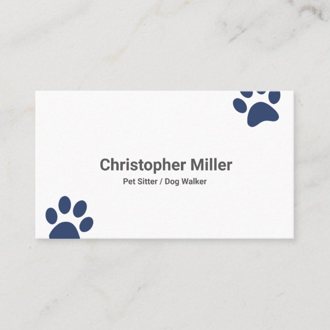 Dog Walker Pet Sitting Business Card mit Navy Paw Visitenkarte (Vorderseite)