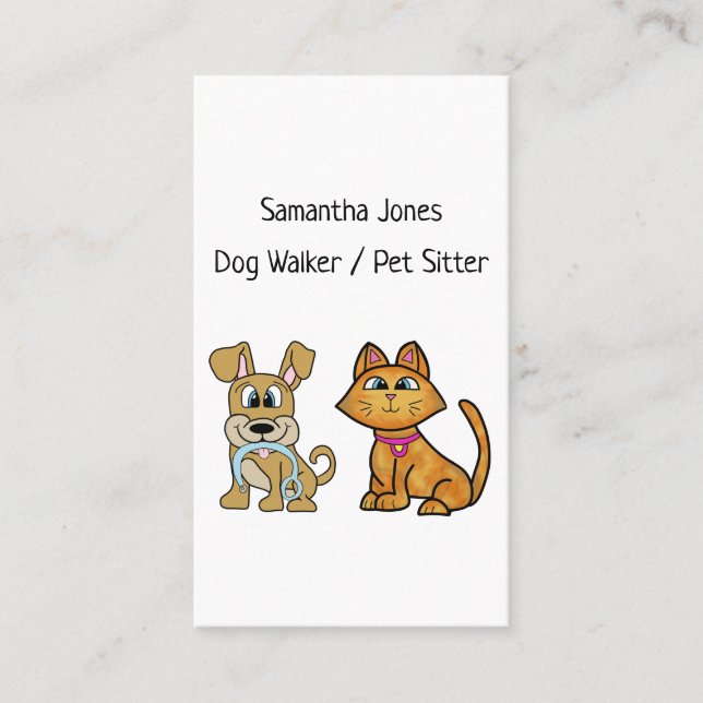 Dog Walker Pet Sitting Services Niedliche Dog Cat Visitenkarte (Vorderseite)