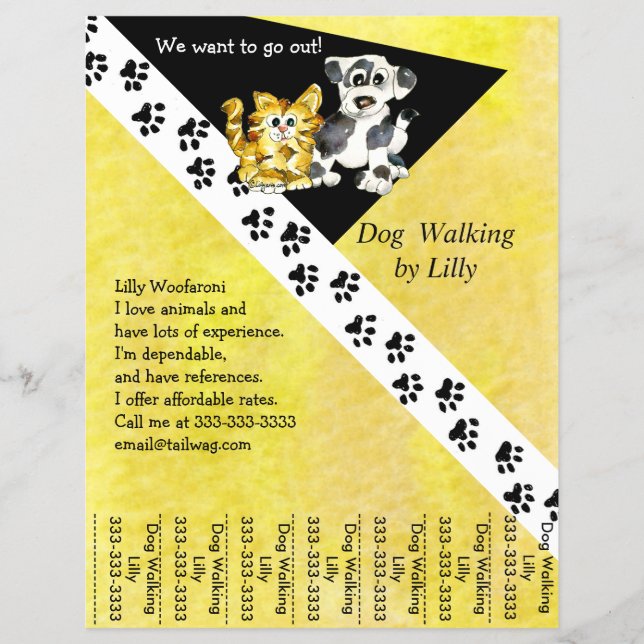 Dog Walker Pet Walking Teezettel Custom Flyer (Vorne)