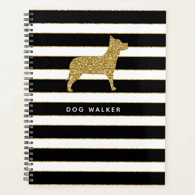 Dog Walker Planner Golden Stripes Planer (Vorderseite)