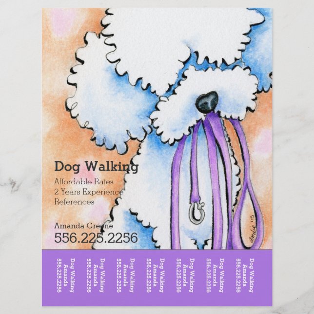 Dog Walker Poodle Lila Personalisiertes Reißblech Flyer (Vorne)