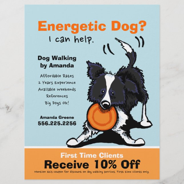 Dog Walker Walking Ad Coupon Border Collie Flyer (Vorne)