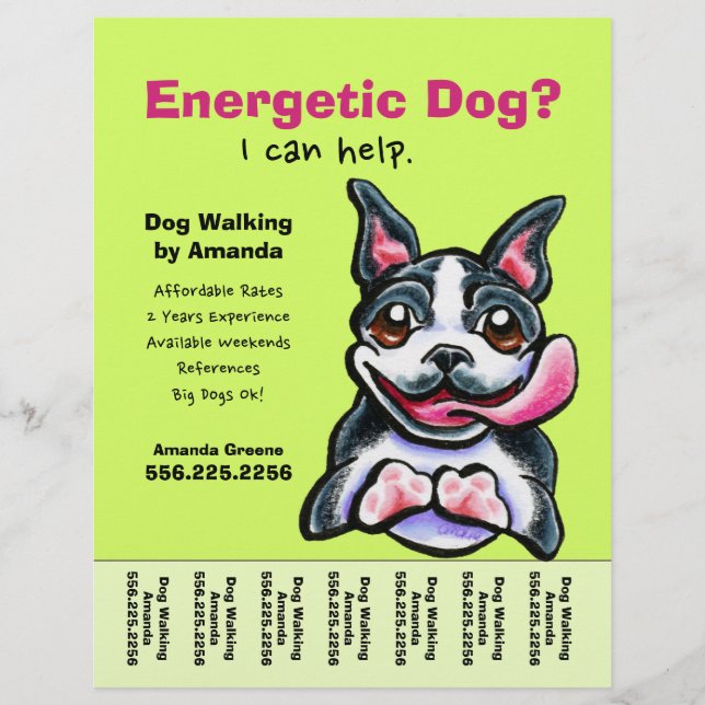 Dog Walker Walking Boston Tee Sheet Flyer (Vorne)