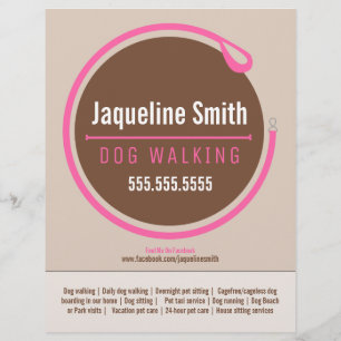 Dog Walker Walking Leash Loop Pink Werbung Flyer