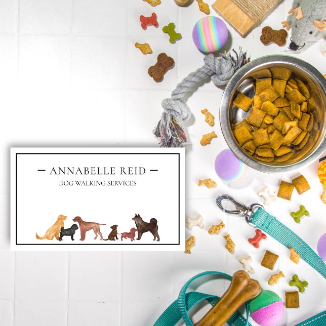 Dog Walker Wasserfarbe Silhouette Beruflich Visitenkarte (Von Creator hochgeladen)