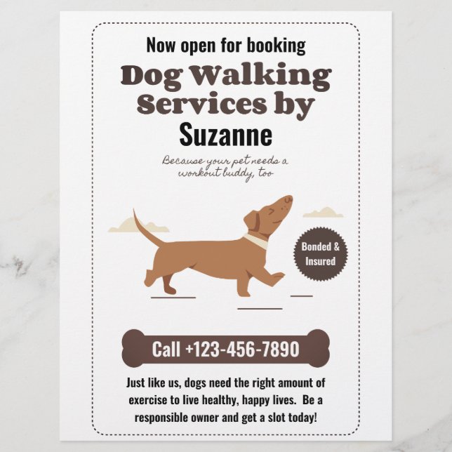 Dog Walking Services von Suzanne Dachshund Flyer (Vorne)