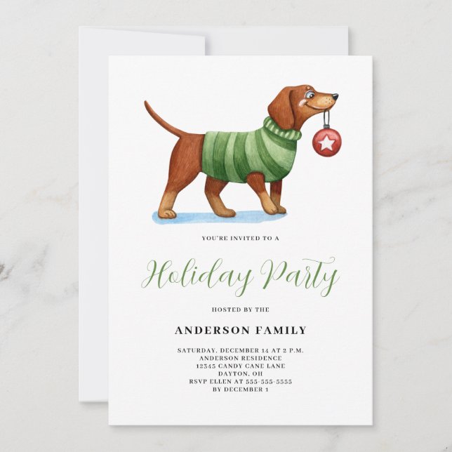 Dog Watercolor Weihnachtsfeier Einladung (Vorderseite)