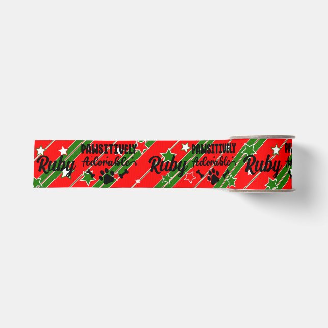 Dog Welpe Paw Adorable Add Name Weihnachtsband Ripsband (Vorderseite)
