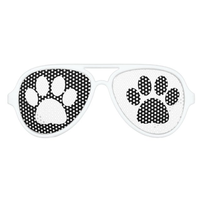 Dog Welpe Paw Print Black and White Party Partybrille (Vorderseite)