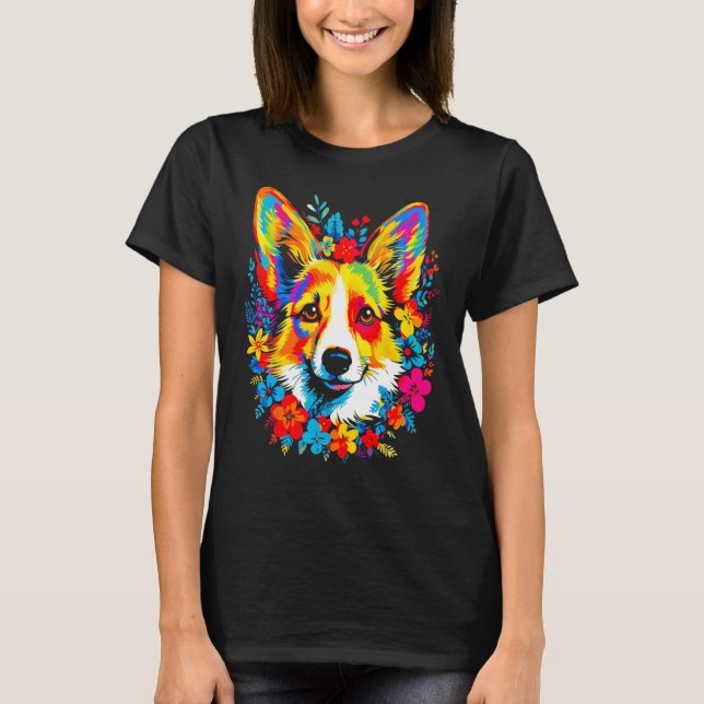 Dog Welsh Corgi Flowers Peace T-Shirt (Vorderseite)