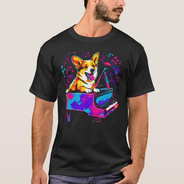 Dog Welsh Corgi Pianist T-Shirt (Vorderseite)