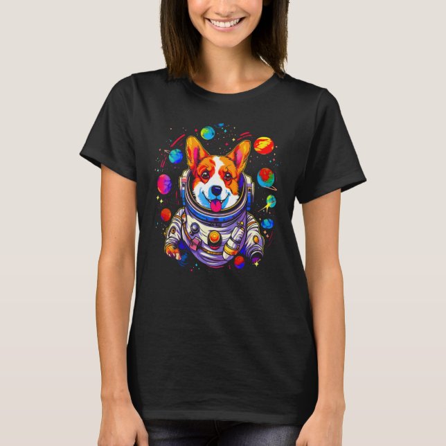 Dog Welsh Corgi Planet Space Astronaut T-Shirt (Vorderseite)