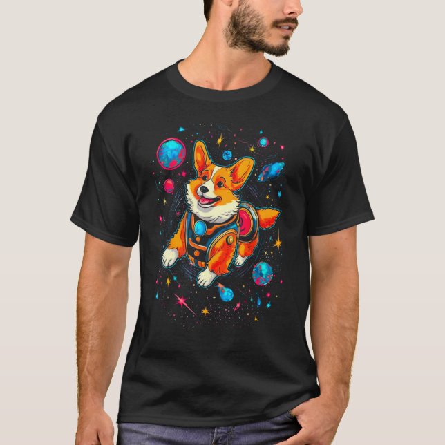 Dog Welsh Corgi Planet Space T-Shirt (Vorderseite)