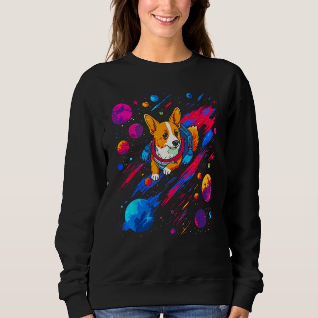 Dog Welsh Corgi Space Planet Universe Sweatshirt (Vorderseite)