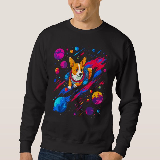Dog Welsh Corgi Space Planet Universe Sweatshirt (Vorderseite)