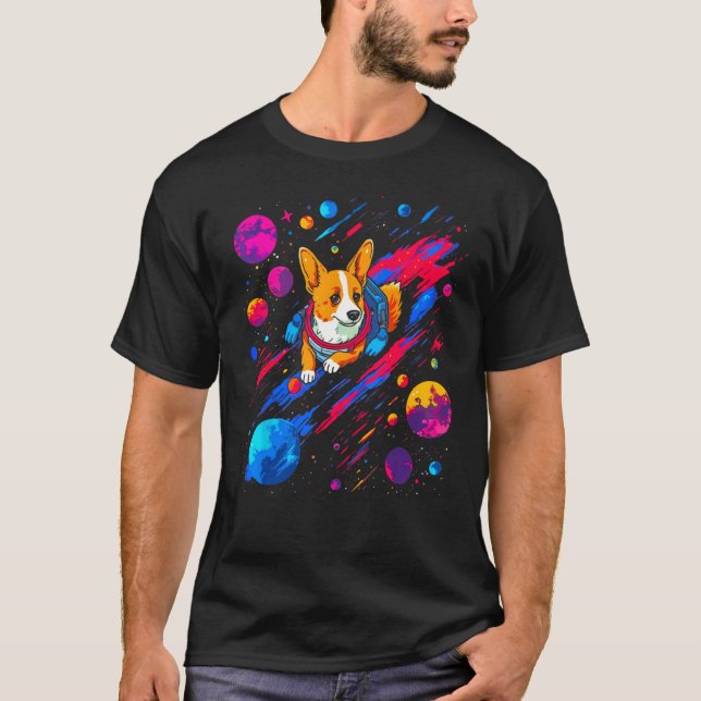 Dog Welsh Corgi Space Planet Universe T-Shirt (Vorderseite)