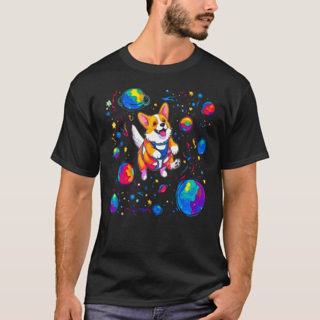 Dog Welsh Corgi Space T-Shirt (Vorderseite)