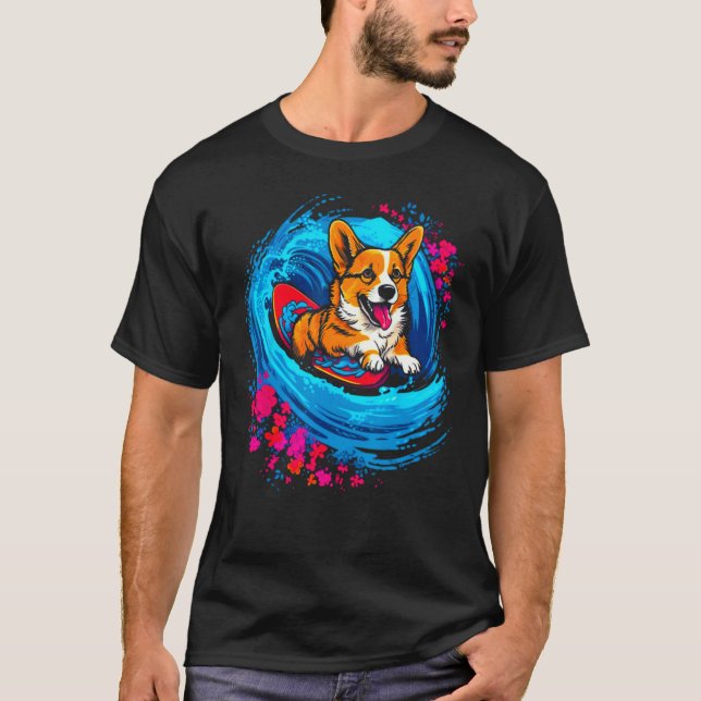 Dog Welsh Corgi Surfer T-Shirt (Vorderseite)